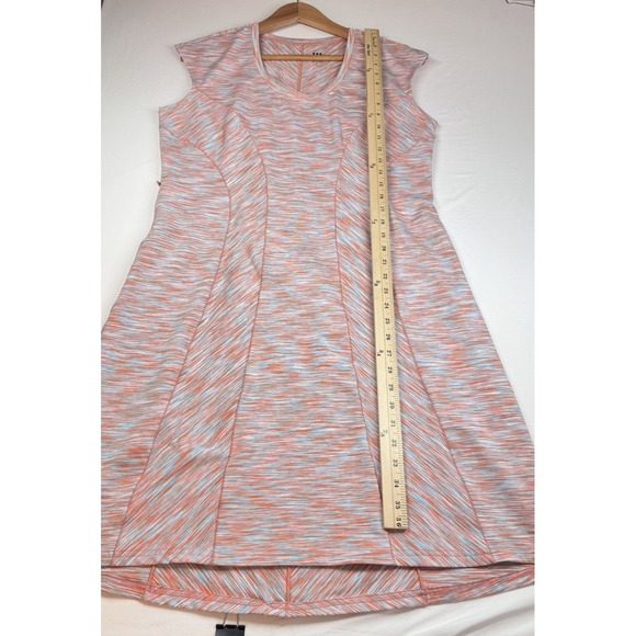 Title Nine Dress Sz L Coral Peach Blue Print Athletic Cap Slv Outdoors Pocket - Picture 8 of 12